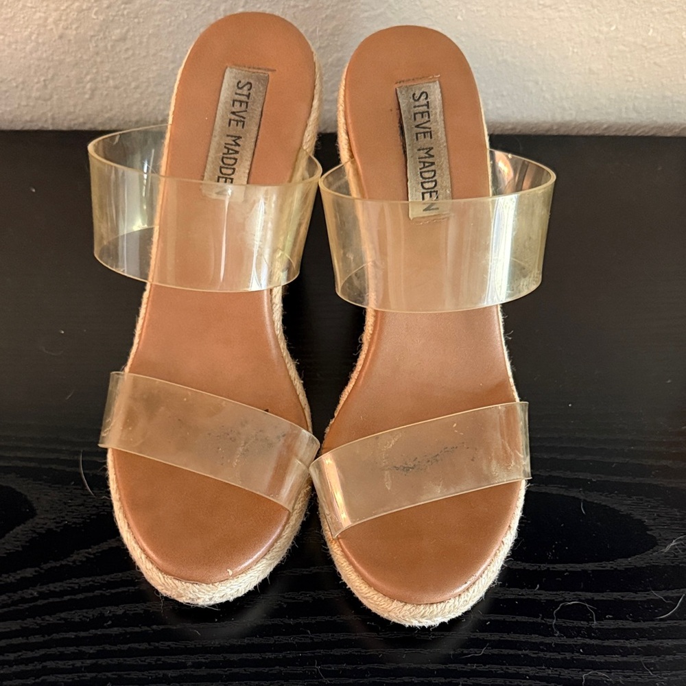Steve Madden Women's Tan Espadrille Sandals with Clear Straps